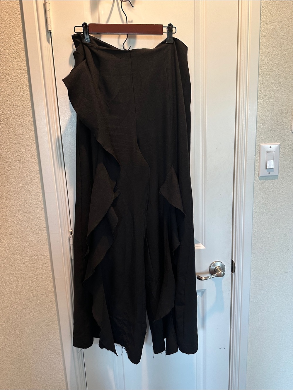 FAVLUX Black Asymmetrical Ruffle wide leg pants
